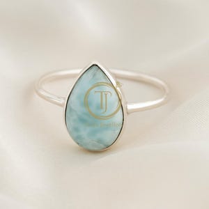 Pear Blue Larimar Ring 925 Sterling Silver Handmade Ring Blue Stone Ring Natural Larimar Ring Rose Gold Yellow Gold Plated Ring Gift For Her