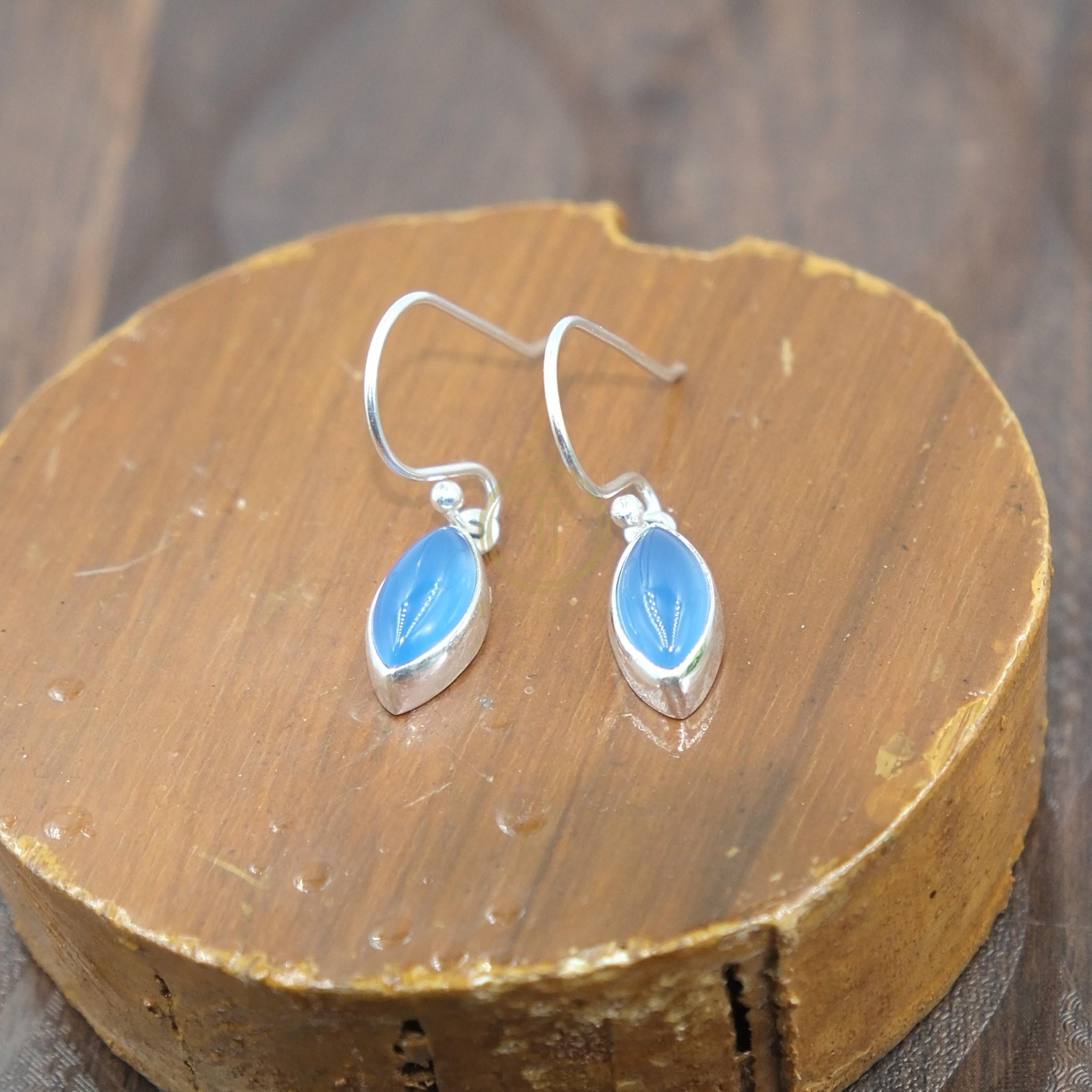 Orecchini Pendenti In Argento 925 Con Calcedonio Blu - Pietra Ovale Sfaccettata 10x14mm - Gioiello Donna Elegante - 3