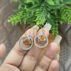 Carnelian Dangling Earrings 925 Sterling Silver Handmade Unique Design Red Stone Earrings Carnelian Jewelry Gift Jewelry For Mom Women Her