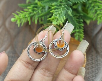 Carnelian Dangling Earrings 925 Sterling Silver Handmade Unique Design Red Stone Earrings Carnelian Jewelry Gift Jewelry For Mom Women Her