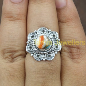 Top Quality orange Spiny Oyster Turquoise Gemstone Ring 925 Sterling Silver Ring Handmade Design Ring Promise Ring Boho Ring Jewelry For Her