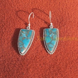 Blue Copper Turquoise Gemstone Earrings, 925 Sterling Silver Earrings, Dangle Earrings, Turquoise Jewelry, Earrings Gift for Women