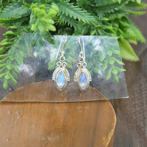 Blue Moonstone 925 Sterling Silver Handmade Dangling Earrings Moonstone Jewelry For Women Blue Stone Earrings Birthday Gift Jewelry For Her