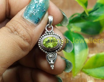 Green Peridot Gemstone Pendant, 925 Sterling Silver Pendant, Handmade Design Pendant Necklace, Peridot Jewelry, Christmas Gift for Her