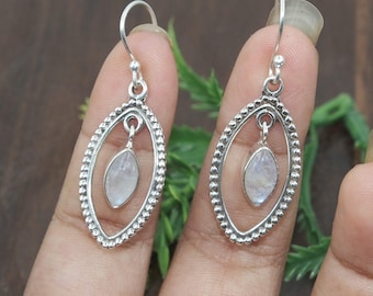Boucles d'oreilles arc-en-ciel en pierre de lune, Boucles d'oreilles en argent sterling 925, Boucles d'oreilles pendantes, Boucles d'oreilles en pierres précieuses, Bijoux en pierre de lune, Bijoux de mariage pour femme
