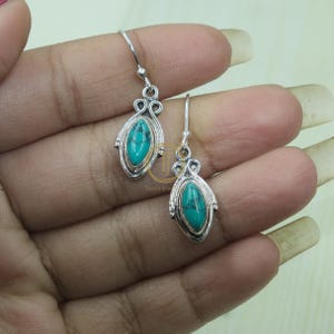 Blue Tibetan Turquoise Earrings 925 Sterling Silver Earrings Handmade Dangle Dangling Earrings Blue Stone Earrings Gift Jewelry For Wife