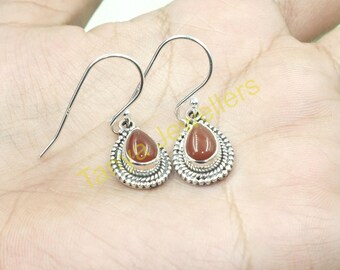Natural Carnelian Design Earrings 925 Sterling Silver Earrings Drop Dangle Earrings Gemstone Earrings Carnelian Wedding Gift Jewelry For Her