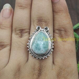Natural Larimar Ring 925 Sterling Silver Ring Large Stone Ring Statement Ring Handmade Ring Design Ring Birthday Gift for Wife Girlfriend