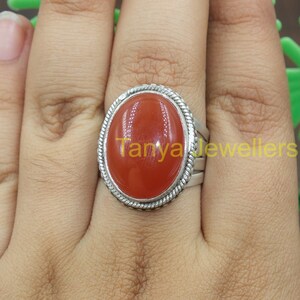 Carnelian Ring 925 Sterling Silver Ring Red Stone Ring Large Gemstone Ring Statement Ring Carnelian Jewelry Valentines Day Gift for Her