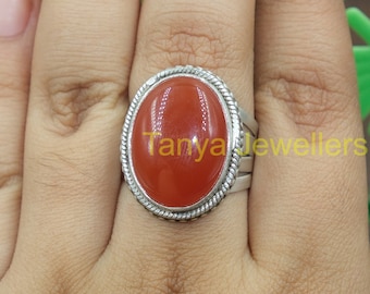 Carnelian Ring 925 Sterling Silver Ring Red Stone Ring Large Gemstone Ring Statement Ring Carnelian Jewelry Valentines Day Gift for Her