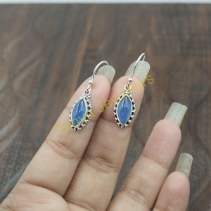 Blue Chalcedony 925 Sterling Silver Handmade Design Earrings Blue Stone Earrings Chalcedony Jewelry Drop Dangle Earring Gift Jewelry For Her