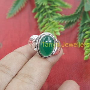 Natural Green Onyx Ring 925 Sterling Silver Design Ring Large Green Stone Ring Statement Ring Onyx Jewelry Christmas Birthday Gift for Women
