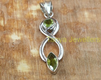 Green Peridot Gemstone Pendant, 925 Sterling Silver Pendant, Handmade Design Pendant Necklace, Peridot Jewelry, Christmas Gift for Women