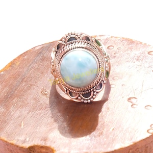 Larimar Ring Large Stone Ring Gemstone Ring 925 Sterling Silver Ring Handmade Statement Ring Boho Rings Larimar Gift Jewelry for Her, Women