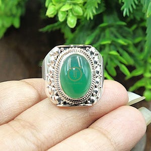 Green Onyx Ring 925 Sterling Silver Ring Large Stone Ring for Women Handmade Statement Ring Wedding Engagement Ring Christmas Gift Jewelry
