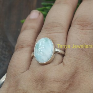Natural Blue Larimar Ring 925 Sterling Silver Ring Handmade Statement Gemstone Rings for Women Larimar Gift Jewelry for Wife Mom Her
