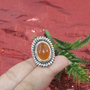 Natural Red Carnelian Gemstone Ring Red Stone Ring 925 Sterling Silver Ring for woman Handmade Wedding Engagement Ring Gift for Wife and Her