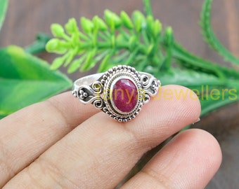 Anel com pedra de rubi rosa lapidada em prata de lei 925, anel de compromisso feito à mão, anel de noivado/casamento, anel com pedra rosa, joia de rubi para presentear.