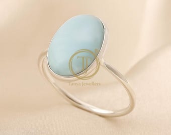 Anillo de larimar azul / Anillo ovalado / Anillo de plata de ley 925 / Anillo de compromiso / Joyería de larimar / Anillo de larimar chapado en oro rosa y amarillo