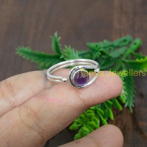 Natural Purple Amethyst Ring, 925 Sterling Silver Ring, Adjustable Ring, Purple Stone Ring, Amethyst Christmas Gift Jewelry for Women