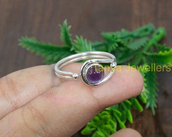Anillo de amatista morada natural, anillo de plata de ley 925, anillo ajustable, anillo de piedra morada, joyería de amatista para regalo de Navidad para mujer.