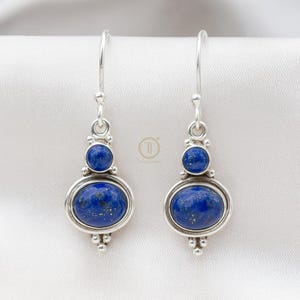Lapis Lazuli Earrings, 925 Sterling Silver Earrings, Yellow Gold & Rose Gold Plated Earrings, Blue Stone Earrings, Drop Dangle Earrings