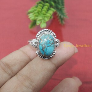 Natural Blue Copper Turquoise Gemstone Ring, 925 Sterling Silver, Handmade Statement Ring for Men & Women, Unique Blue Stone Jewelry