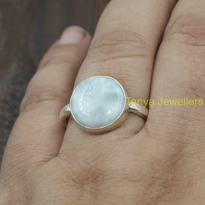 Natural Blue Larimar Ring 925 Sterling Silver Ring Handmade Statement Gemstone Rings for Women Larimar Gift Jewelry for Wife Mom Girlfriend