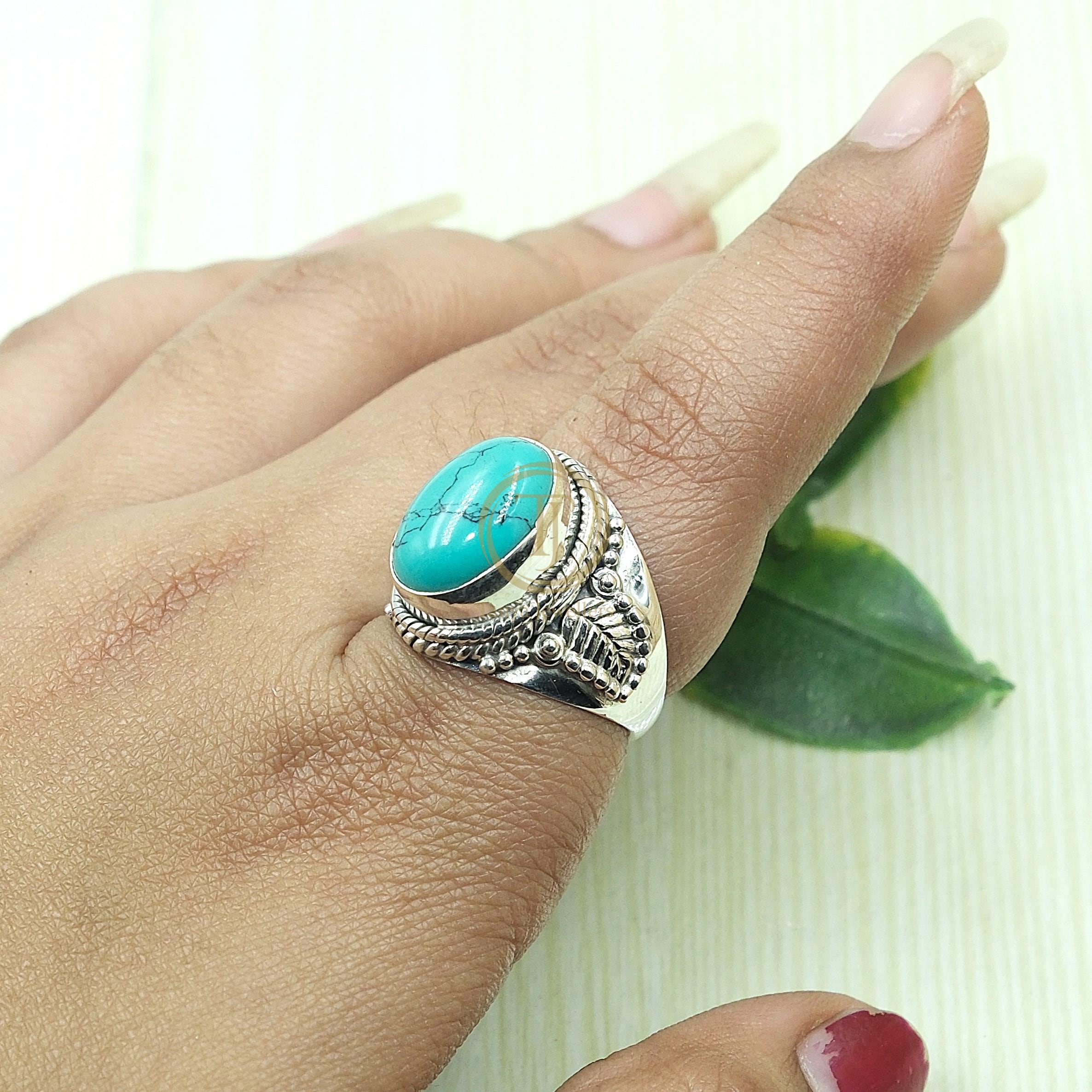 Blue Turquoise Ring 925 Sterling Silver Ring Handmade Statement