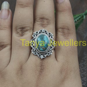 Natural Blue Copper Turquoise Ring, 925 Sterling Silver Ring, Large Stone Ring, Statement Ring, Handmade Ring, Birthday Gift for Women