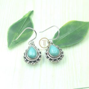 Tibetan Turquoise Earrings 925 Sterling Silver Earrings Dangle Earrings Handmade Earrings Tibetan Turquoise Jewelry Christmas Gift For Her
