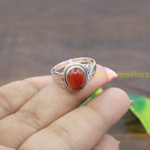 Natural Red Carnelian Gemstone Ring Red Stone Ring 925 Sterling Silver Ring Handmade Wedding Engagement Ring Carnelian Jewelry Gift for Her