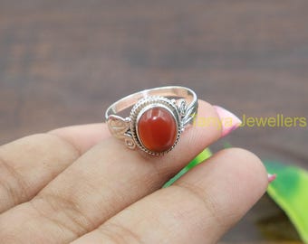 Natural Red Carnelian Gemstone Ring Red Stone Ring 925 Sterling Silver Ring Handmade Wedding Engagement Ring Carnelian Jewelry Gift for Her