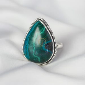 Malachite Ring, 925 Sterling Silver Ring, Yellow Gold & Rose Gold Plated, Green Stone Ring, Handmade Ring, Statement Ring, Christmas Gift