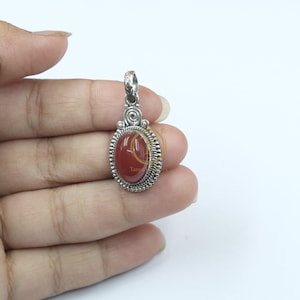 Solid 925 Sterling Silver Handmade Red Carnelian Stone Pendant Necklace Statement Pendant Red Stone Pendant Gemstone Pendant Gift Jewelry