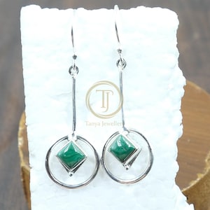 Green Malachite Earrings Pure 925 Sterling Silver Handmade Silver Design Earrings Dangle Earrings Malachite Birthday Gift Jewelry For Her
