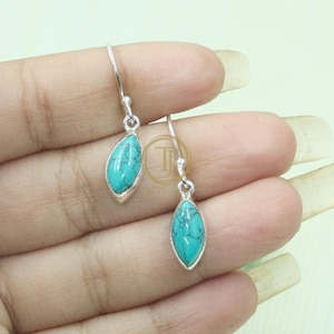 Blue Tibetan Turquoise Earrings 925 Sterling Silver Earrings Handmade Dangle Dangling Earrings Blue Stone Earrings Gift Jewelry For Women