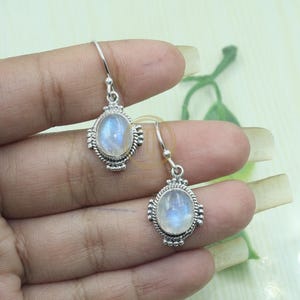 Handmade Blue Rainbow Moonstone Earrings Pure 925 Sterling Silver Dangle Dangling Earrings Moonstone Jewelry Wedding Gift Jewelry For Women