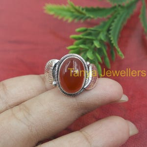 Natural Red Carnelian Ring 925 Sterling Silver Ring Red Stone Ring Large Stone Ring Statement Ring Carnelian Jewelry Christmas Gift for Her