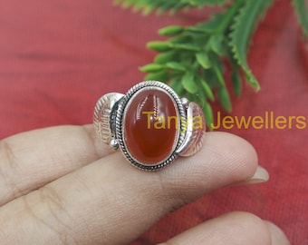 Natural Red Carnelian Ring 925 Sterling Silver Ring Red Stone Ring Large Stone Ring Statement Ring Carnelian Jewelry Christmas Gift for Her