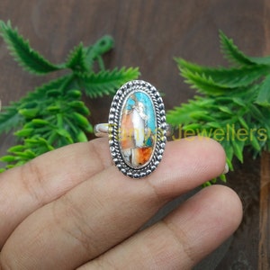 Top Quality orange Spiny Oyster Turquoise Gemstone Ring 925 Sterling Silver Ring Handmade Design Ring Promise Ring Boho Ring Jewelry For Her