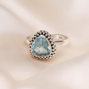 Natural Top Quality Blue Topaz Ring 925 Sterling Silver Blue Gemstone Ring Statement Ring Blue Topaz Jewelry Anniversary Gift for Her Women