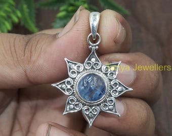 Natural Blue Kyanite Pendant 925 Sterling Silver Star Pendant Necklace Gemstone Statement Pendant for Women Kyanite Birthday Gift Jewelry