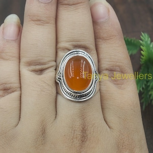 Carnelian Ring 925 Sterling Silver Ring Orange Stone Ring Large Gemstone Ring Statement Ring Carnelian Jewelry Valentines Day Gift for Her