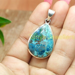 Collar con colgante de piedra preciosa de azurita azul grande / Plata de ley 925 / Joyería de azurita única / Regalo de Navidad para esposa, novia, mamá