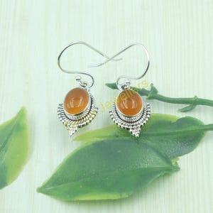The Carnelian Stone Earrings 925 Sterling Silver Dangle Earrings Orange Stone Earrings Carnelian Jewelry Dangling Earrings Gift For Women