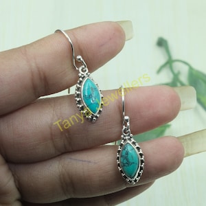 Tibetan Turquoise Earrings 925 Sterling Silver Earrings Handmade Earrings Dangle Dangling Earrings Christmas Birthday Gift Jewelry For Her