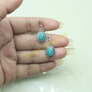 Tibetan Turquoise Gemstone Earrings 925 Sterling Silver Earrings Handmade Design Earrings Turquoise Jewelry Earrings For Women Gift Jewelry