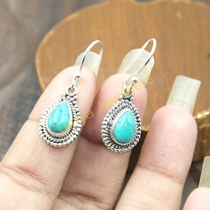 Blue Tibetan Turquoise Earrings 925 Sterling Silver Handmade Earrings Drop Dangle Earrings Dangling Earrings Gemstone Earrings Gift Jewelry