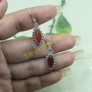 Red Carnelian Gemstone Earrings Pure 925 Sterling Silver Handmade Dangle Earrings Red Stone Earrings Carnelian Jewelry Earrings For Women